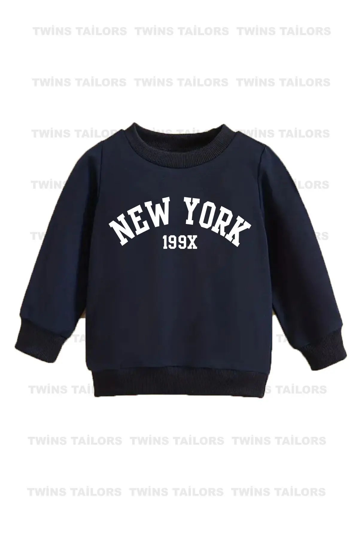 Kaplan Baskılı 3'lü Paket Unisex Saks Mavisi-Lacivert-Siyah Bisiklet Yaka Çocuk Sweatshirt