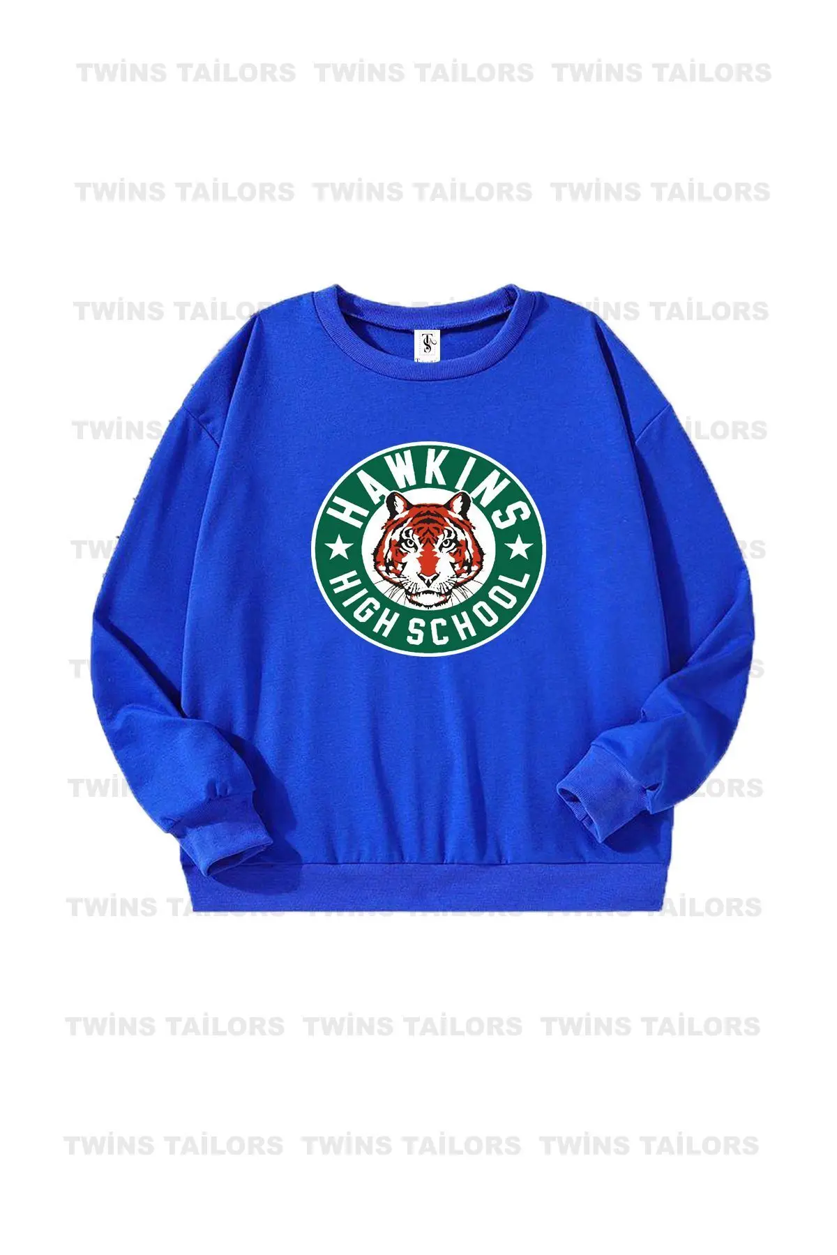 Kaplan Baskılı 3'lü Paket Unisex Saks Mavisi-Lacivert-Siyah Bisiklet Yaka Çocuk Sweatshirt