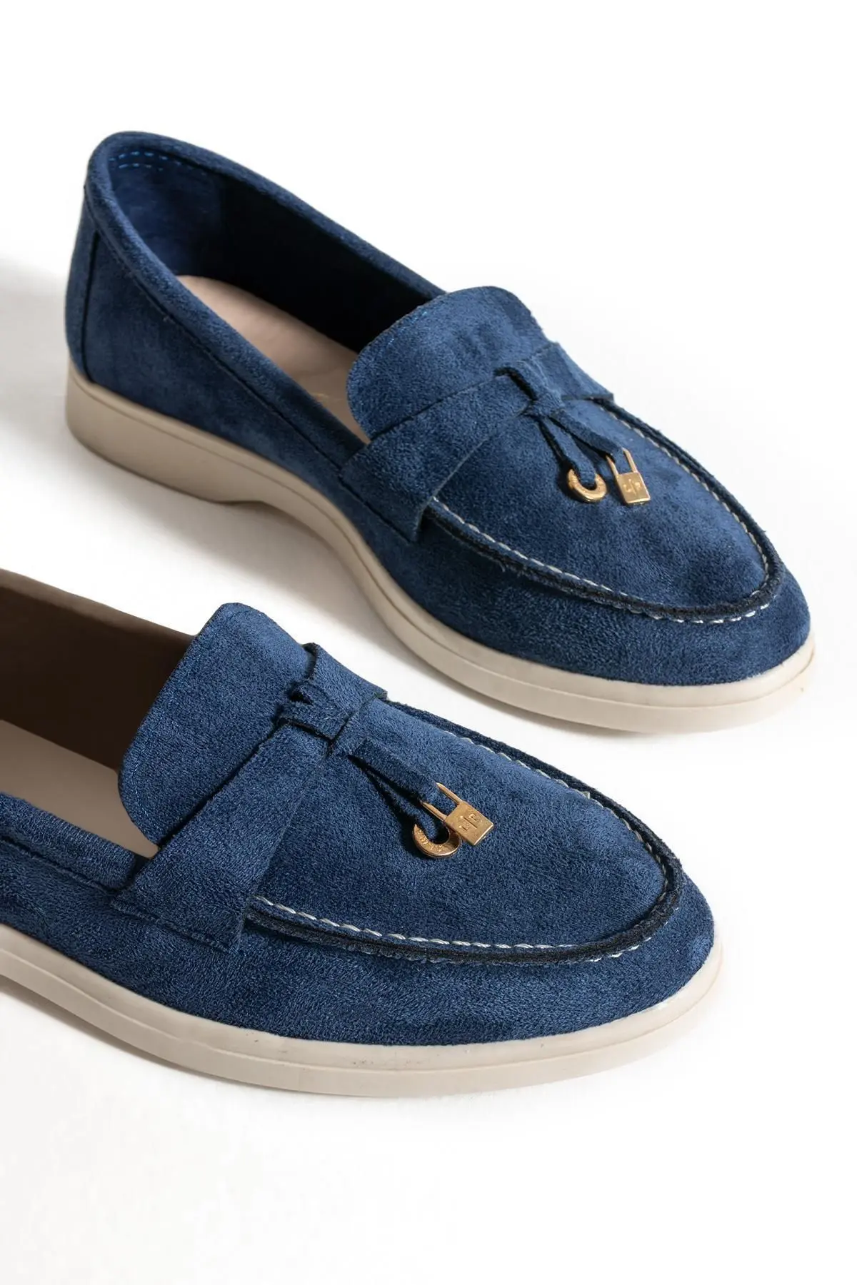 Kadın Lacivert Süet Loafer Ayakkabı