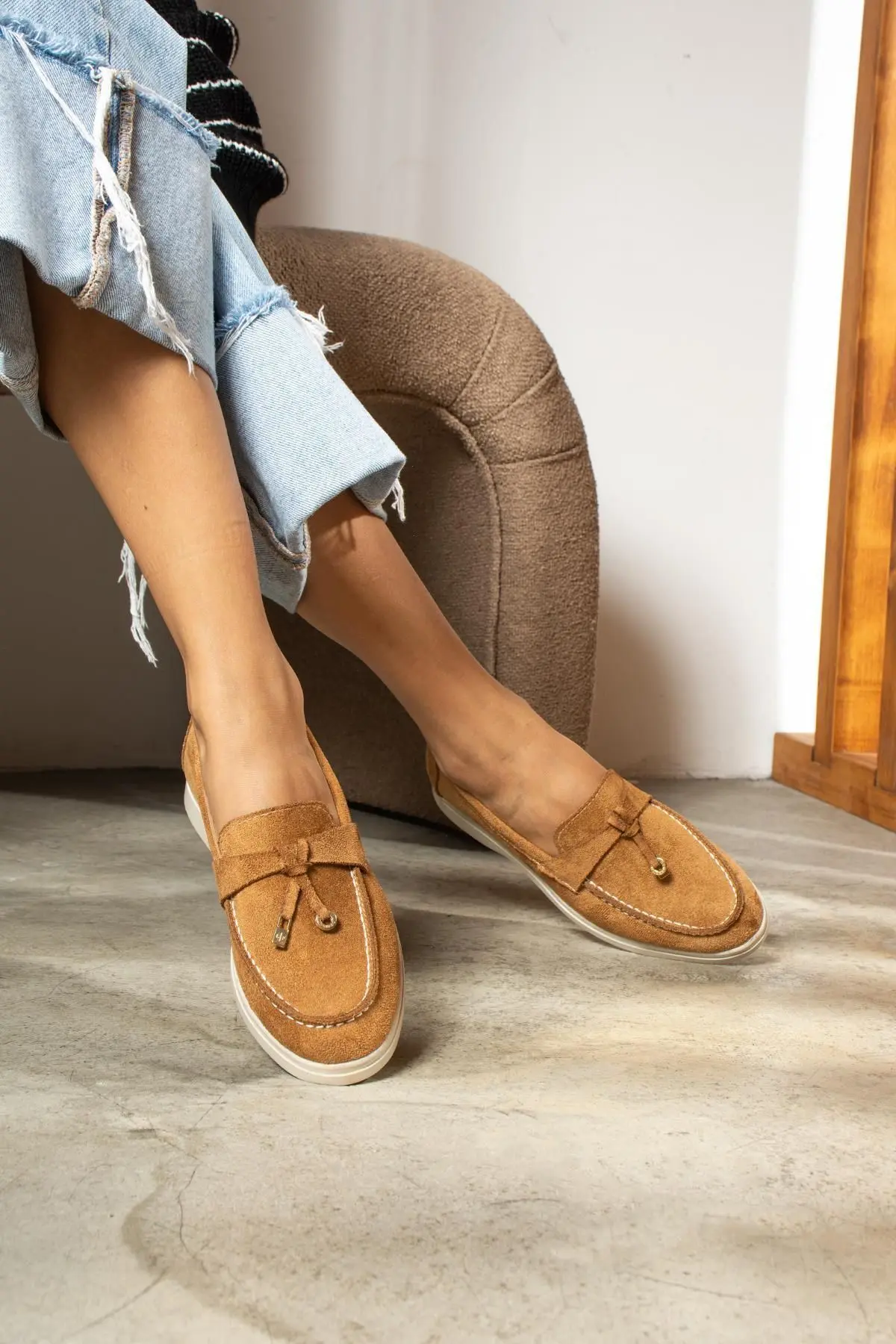 Woller Taba Loafer Süet Kadın Ayakkabı