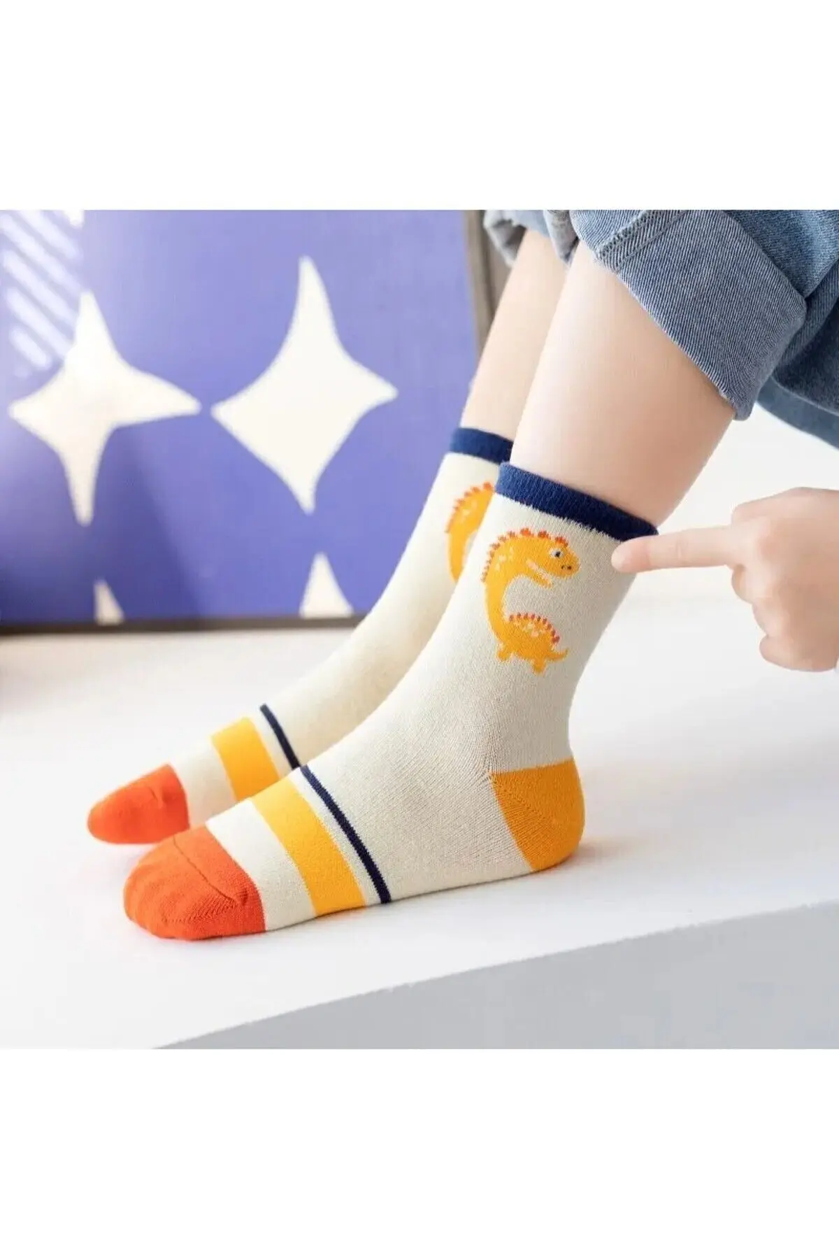 5 Çift Dinazor Desenli Bebek Çorap Ve Çocuk Çorabı Özel Dinozor Serisi