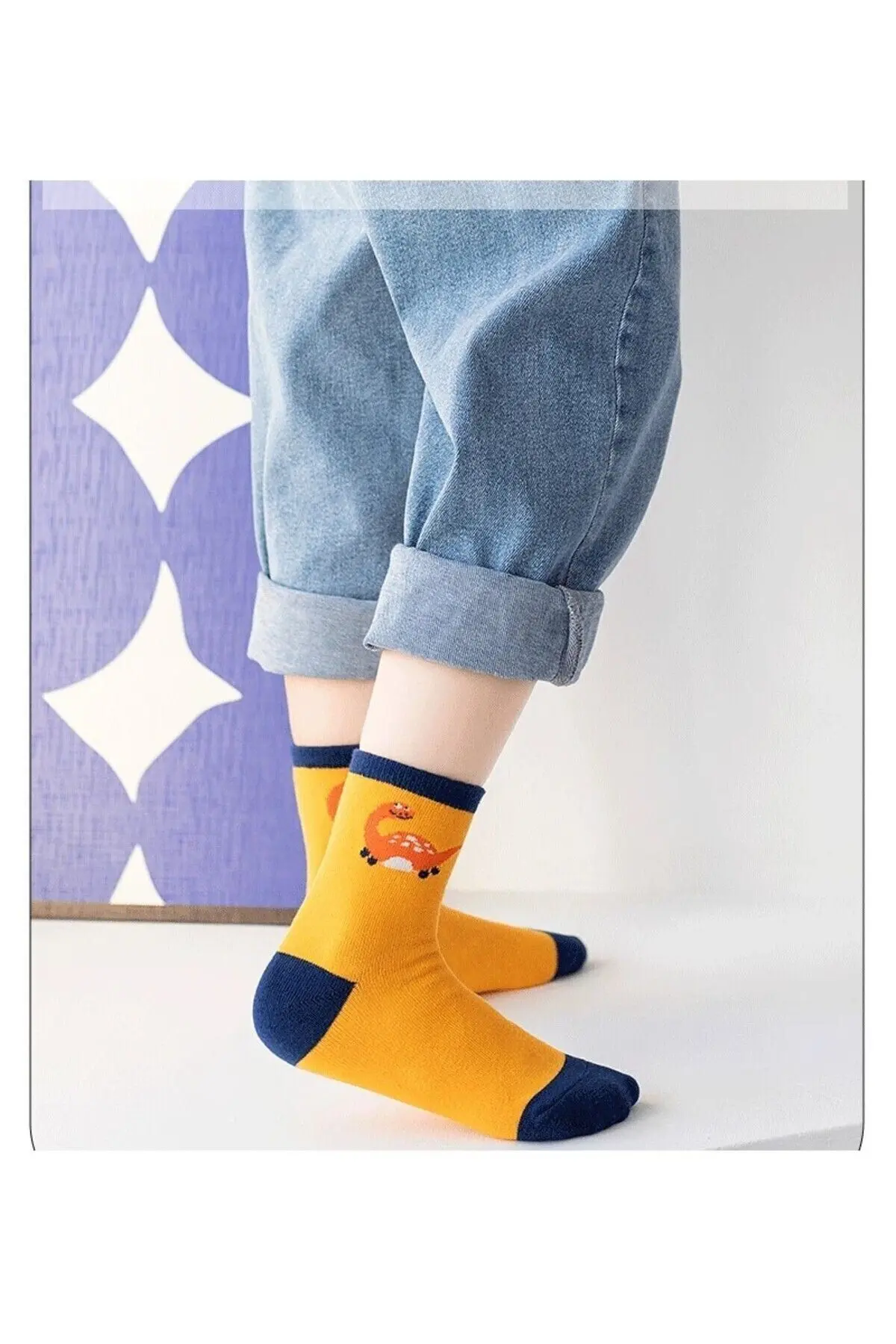 5 Çift Dinazor Desenli Bebek Çorap Ve Çocuk Çorabı Özel Dinozor Serisi