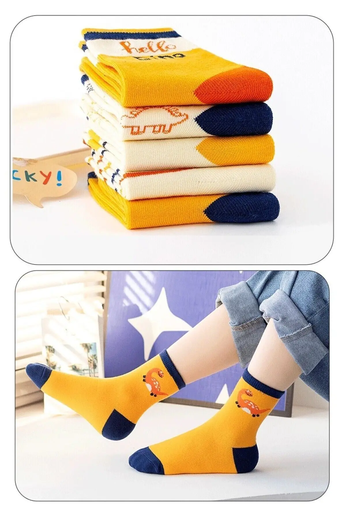 5 Çift Dinazor Desenli Bebek Çorap Ve Çocuk Çorabı Özel Dinozor Serisi