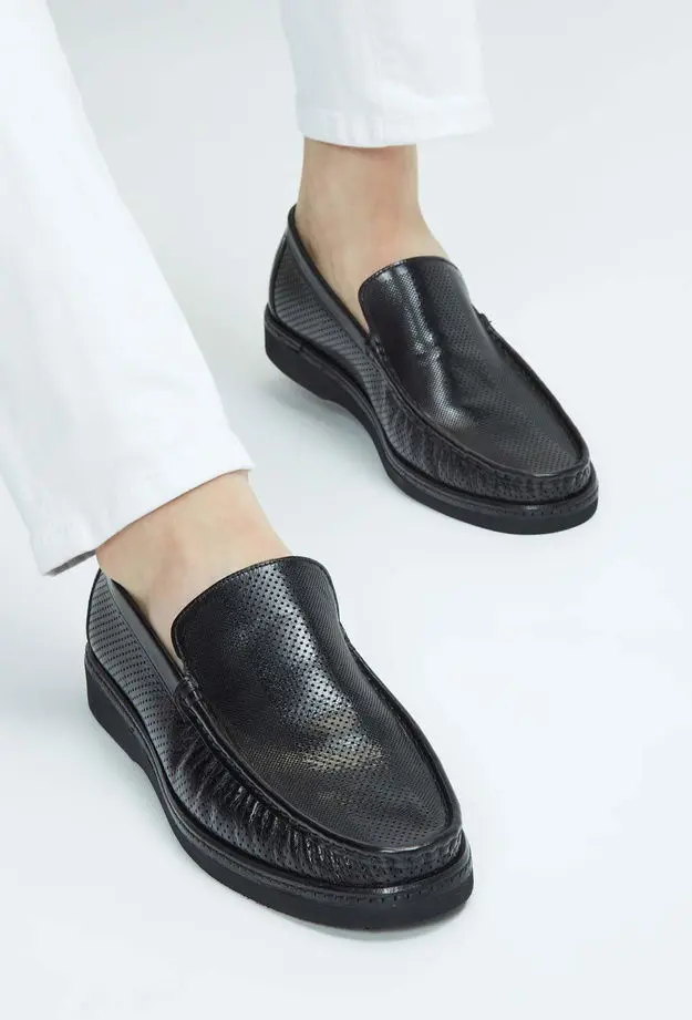 Tamer Tanca Erkek Hakiki Deri Siyah Loafer Ayakkabı