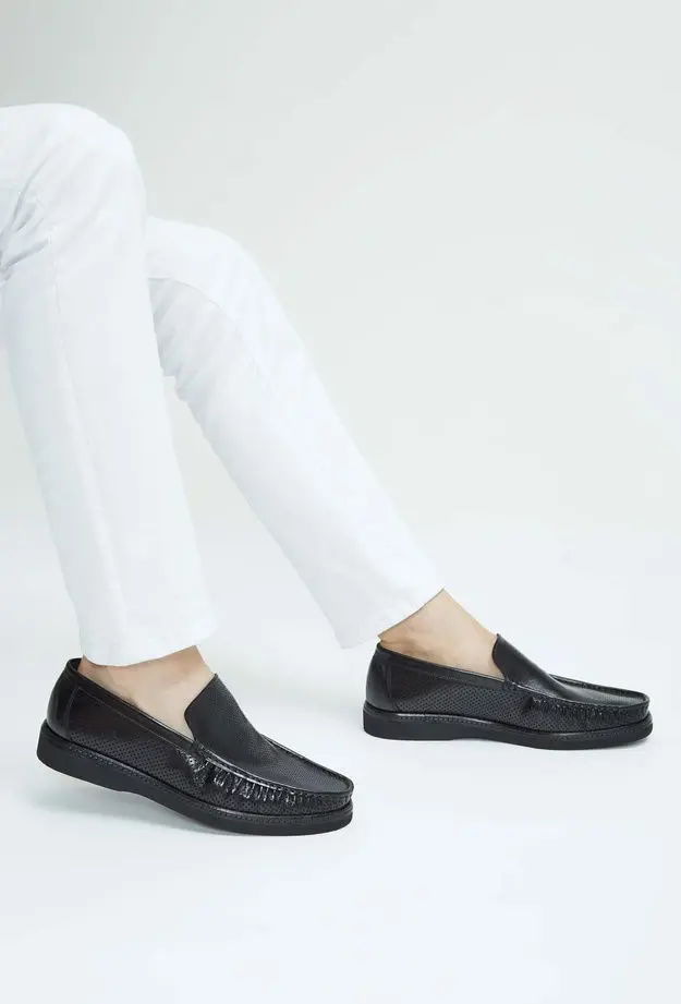 Tamer Tanca Erkek Hakiki Deri Siyah Loafer Ayakkabı