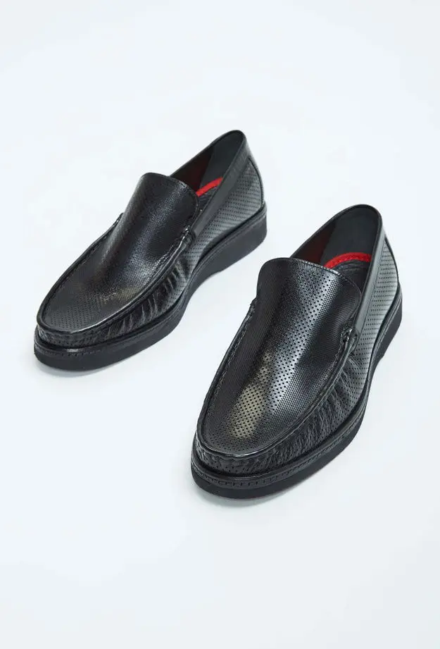 Tamer Tanca Erkek Hakiki Deri Siyah Loafer Ayakkabı