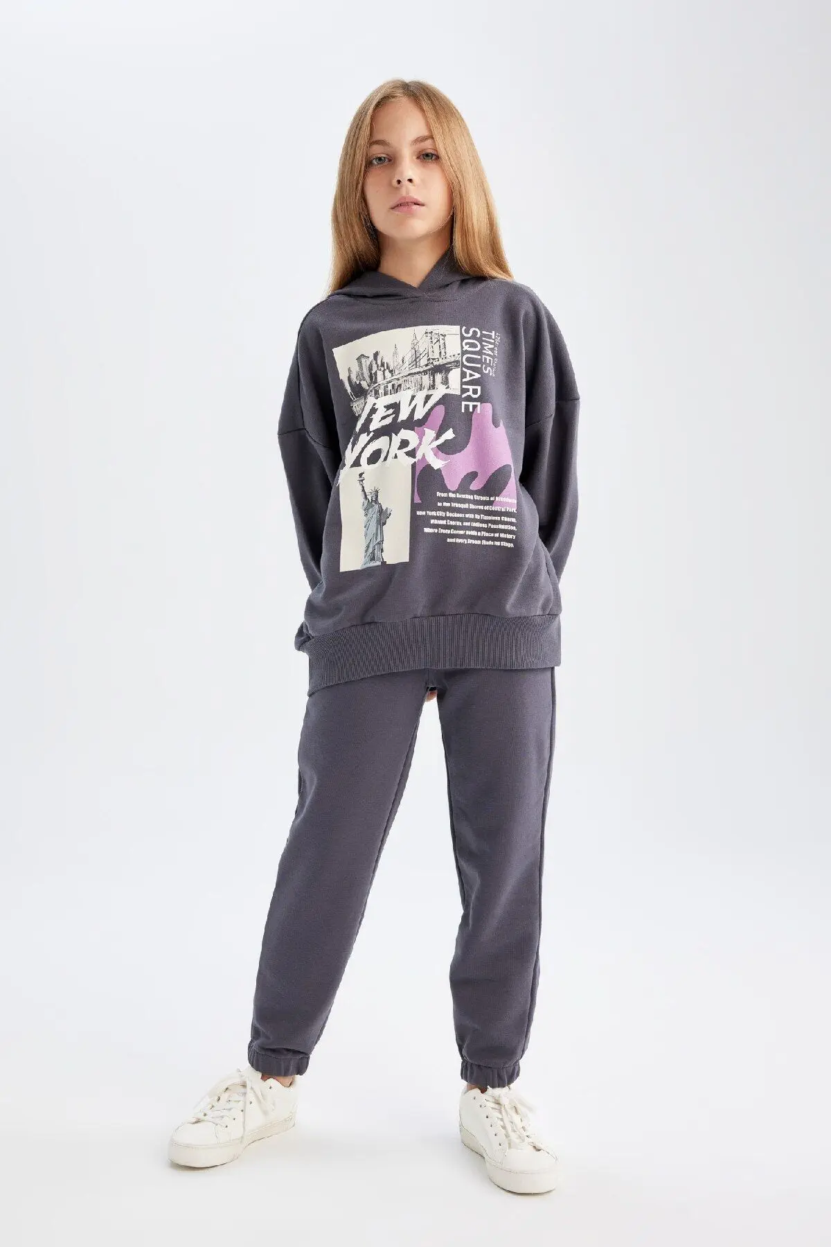 Kız Çocuk Baskılı Sweatshirt Eşofman Altı 2'li Takım D4057a824wn