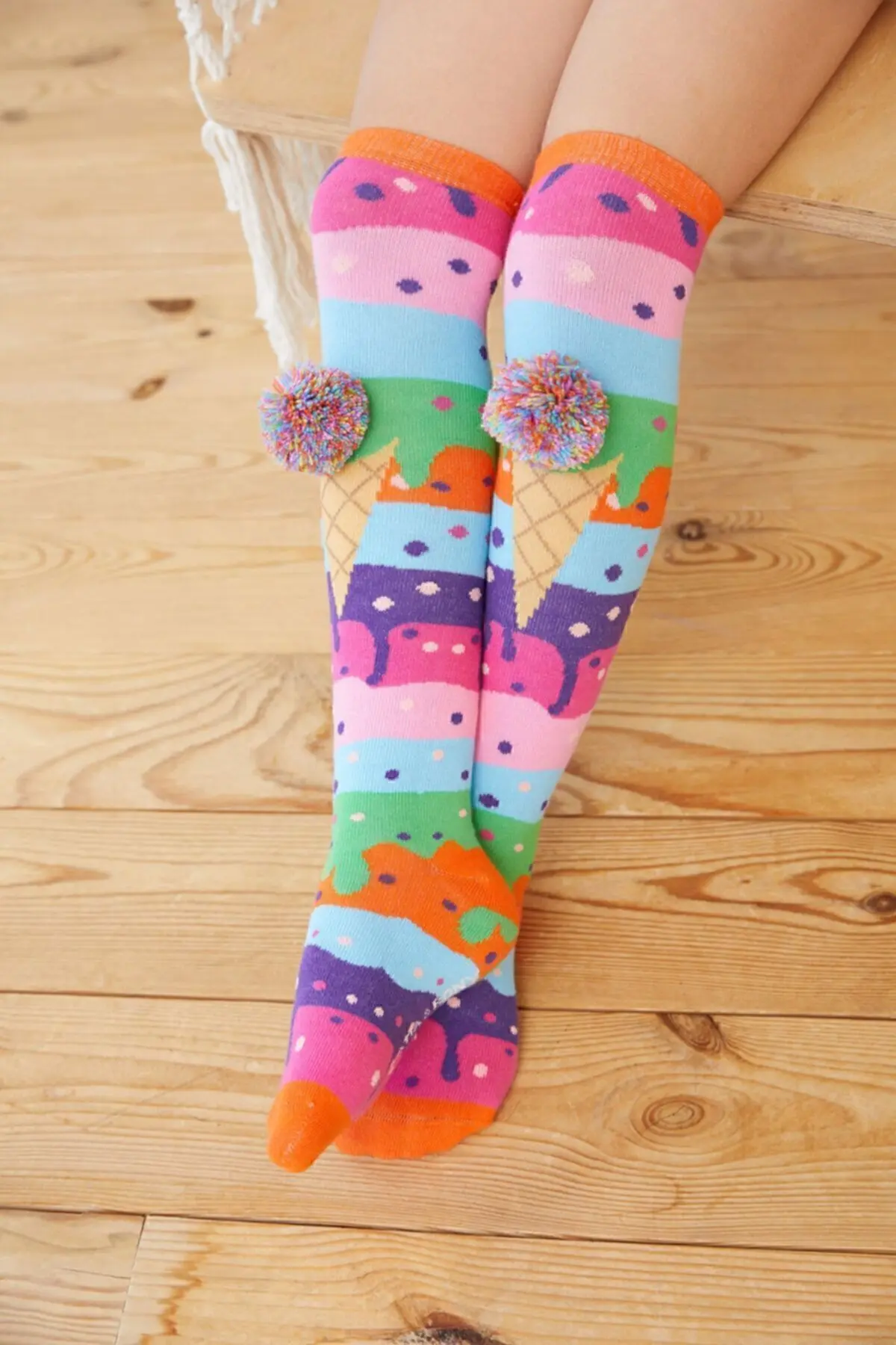 Ice Cream Kız Çocuk Dizaltı Çorap - Mix