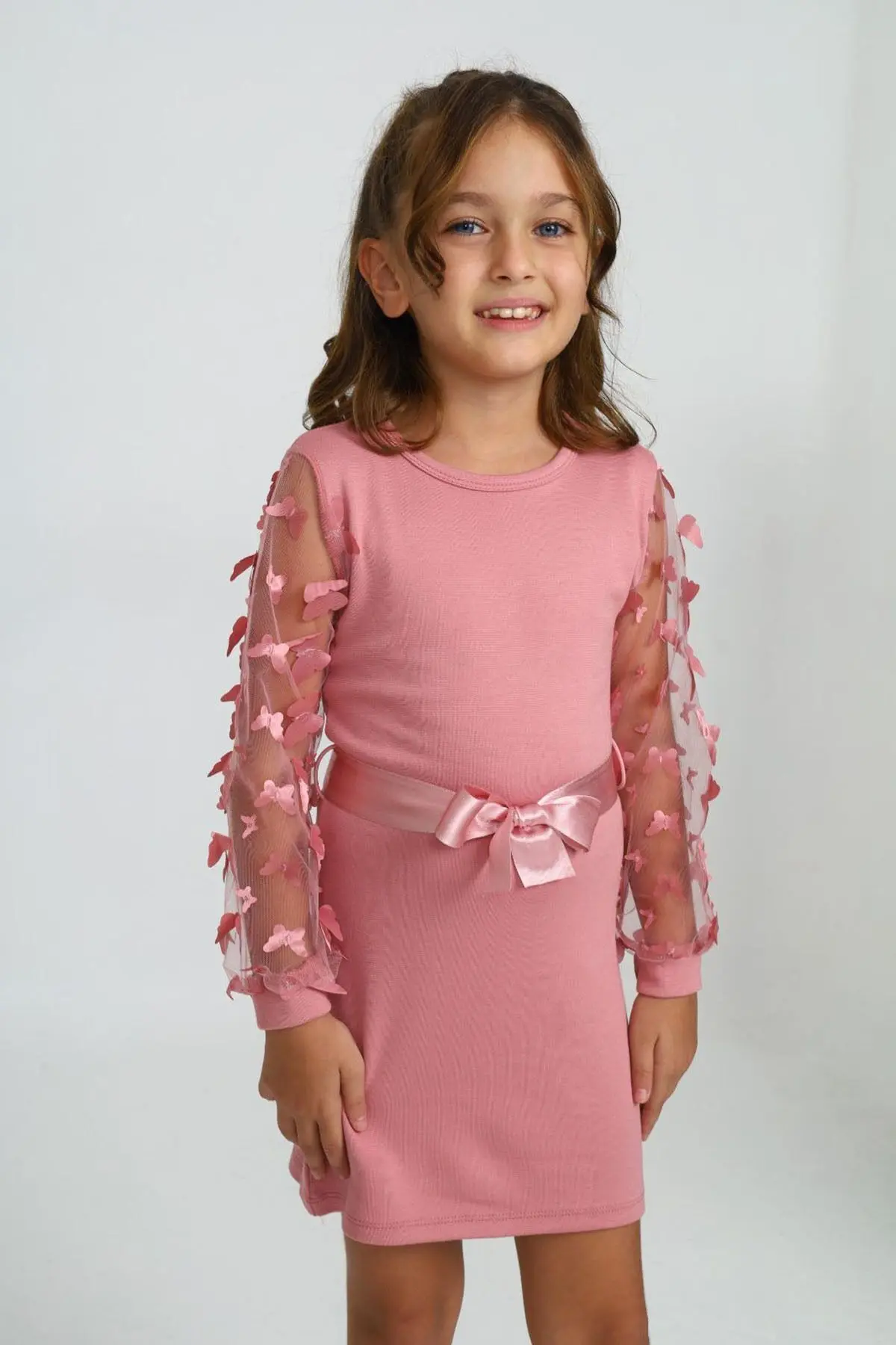 Belden Bağlamalı Tül Detaylı Çocuk Elbise Mykids Collection