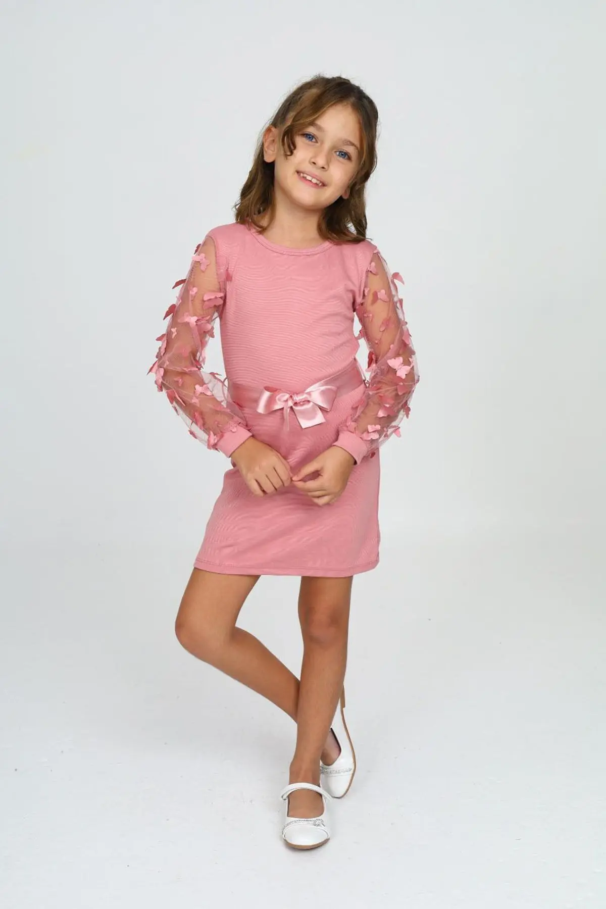 Belden Bağlamalı Tül Detaylı Çocuk Elbise Mykids Collection