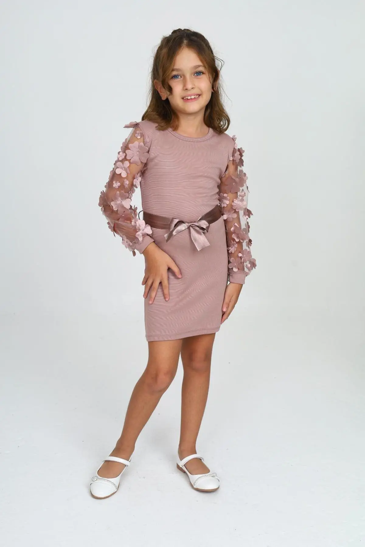 Belden Bağlamalı Tül Detaylı Çocuk Elbise Mykids Collection