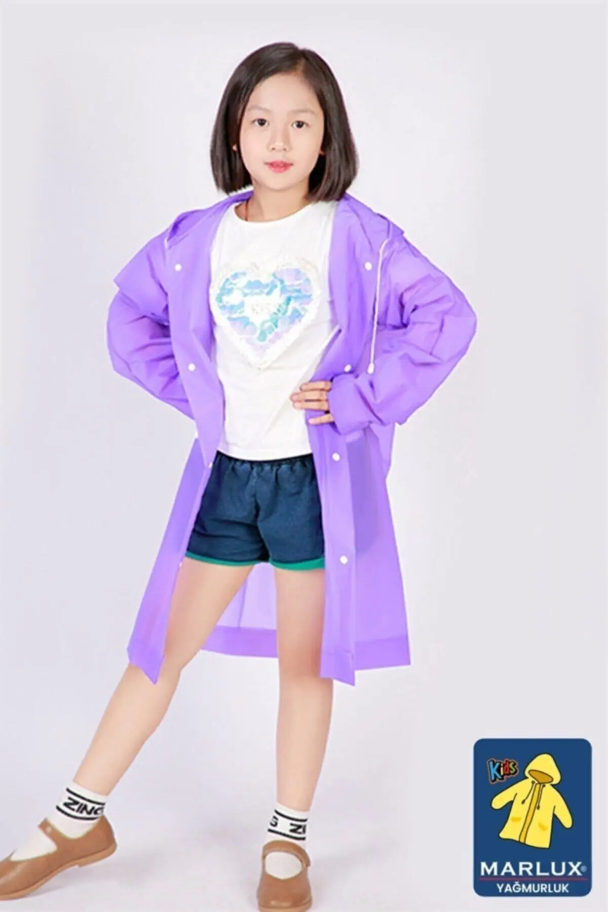 Unisex Çocuk Mor Su Rüzgar Geçirmez Yağmurluk