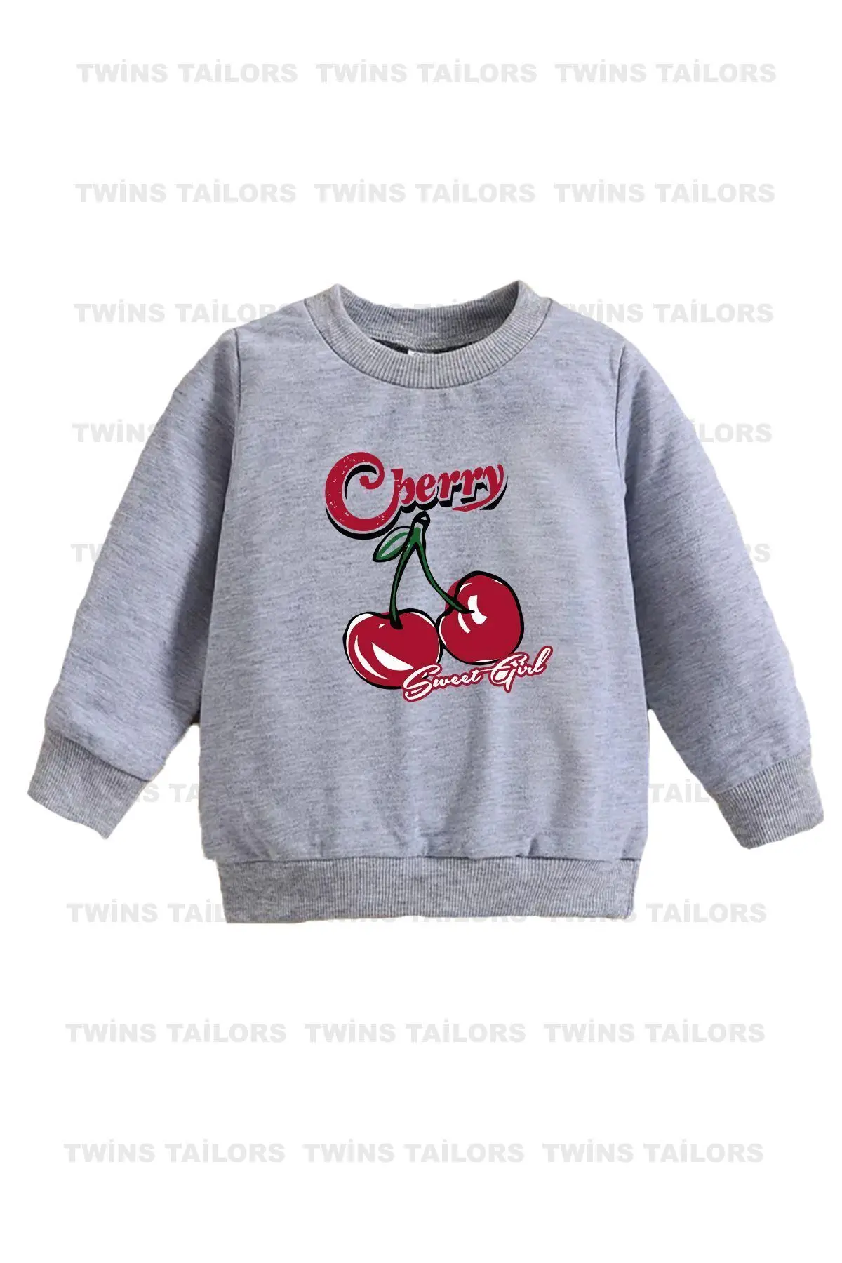 İçi polarlı Kız Baskılı Siyah-Gri-Siyah Üçlü Bisiklet Yaka Kız Çocuk Sweatshirt