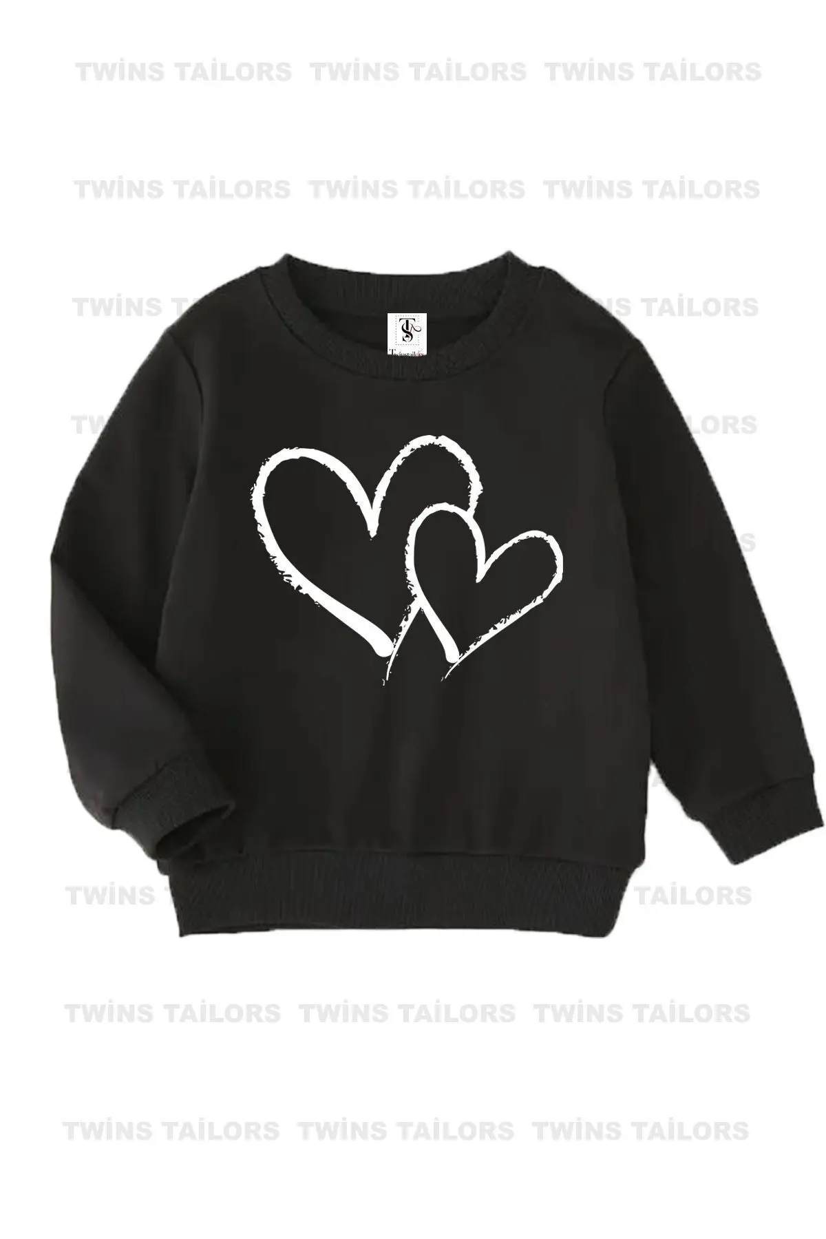 İçi polarlı Kız Baskılı Siyah-Gri-Siyah Üçlü Bisiklet Yaka Kız Çocuk Sweatshirt