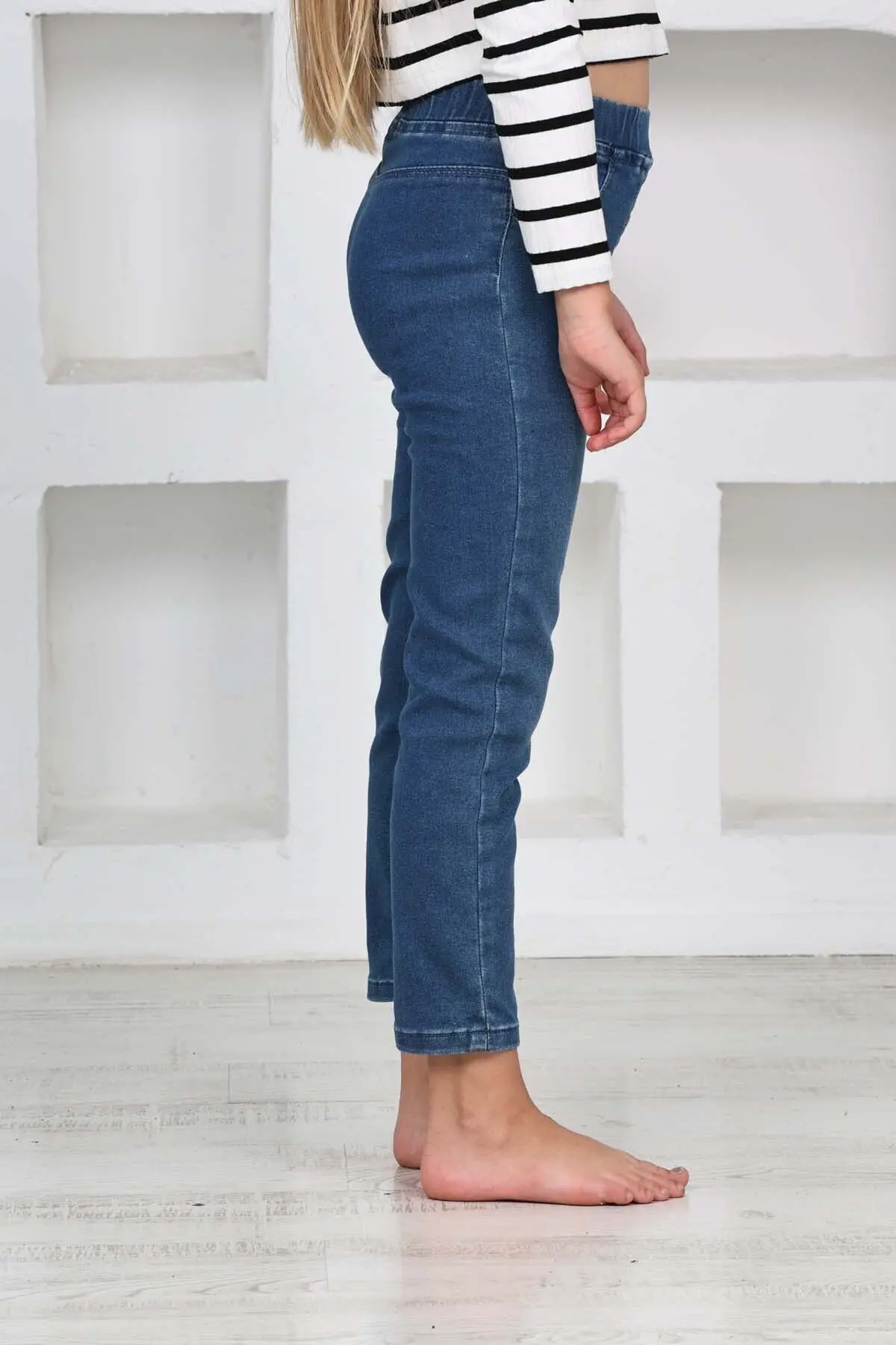 Kız Çocuk Tayt Bulue Jeans Dört Mevsim Dar Kalıp Pamuklu Enine Likralı