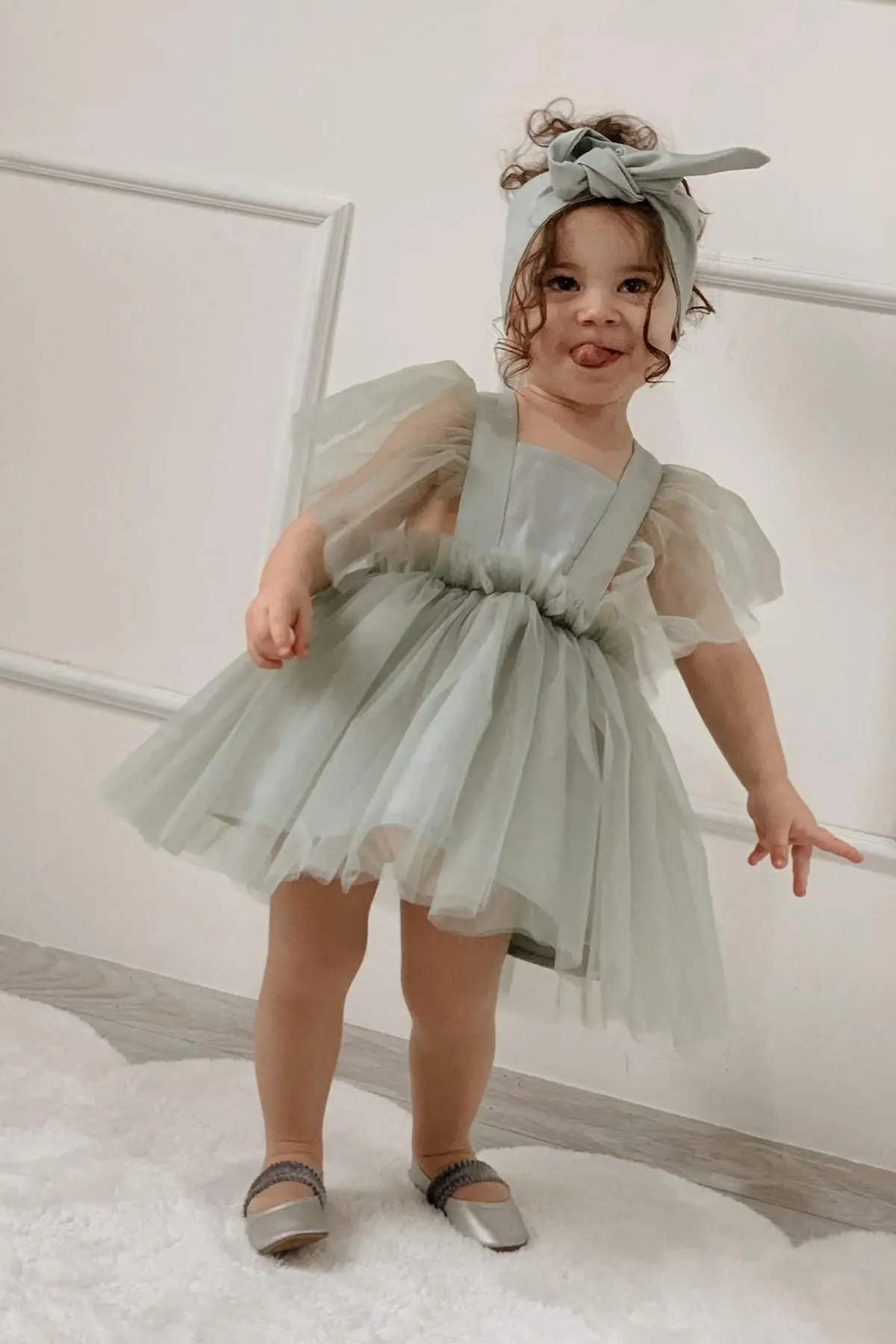 Su Yeşili Kız Çocuk Saten Abiye Elbise Kız Çocuk Doğum Günü Parti Kutlama Kıyafeti