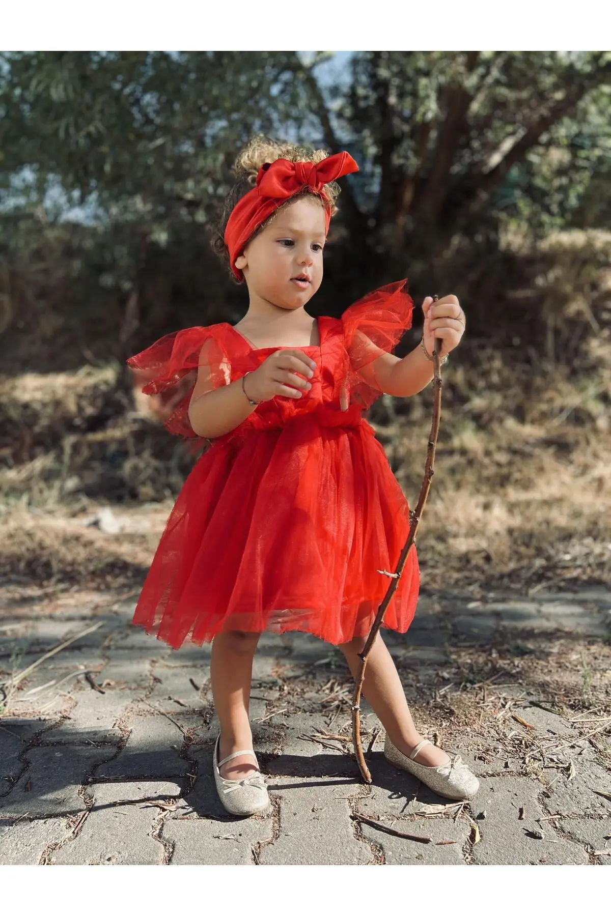 Kız Çocuk Saten Abiye Elbise Kız Çocuk Doğum Günü Parti Kutlama Kıyafeti Kırmız