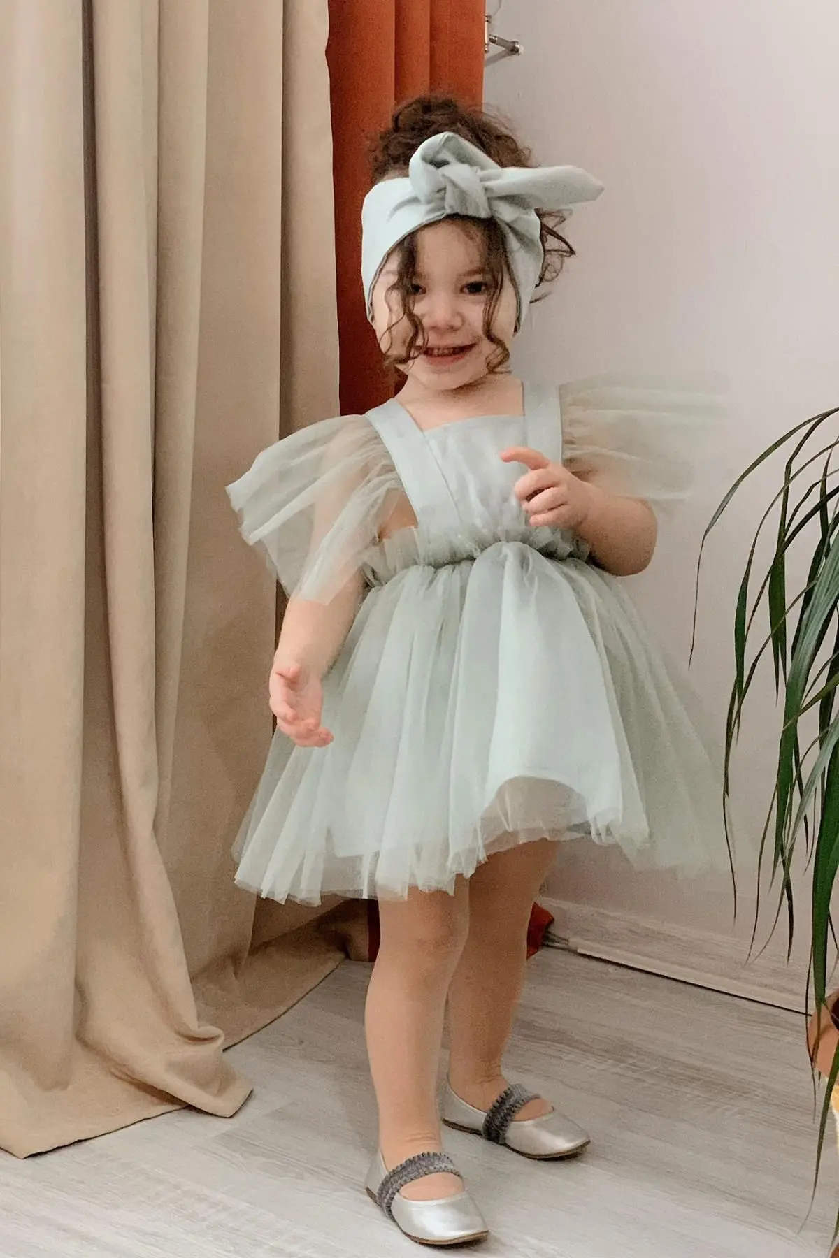 meqlife Su Yeşili Kız Çocuk Saten Abiye Elbise Kız Çocuk Doğum Günü Parti Kutlama Kıyafeti