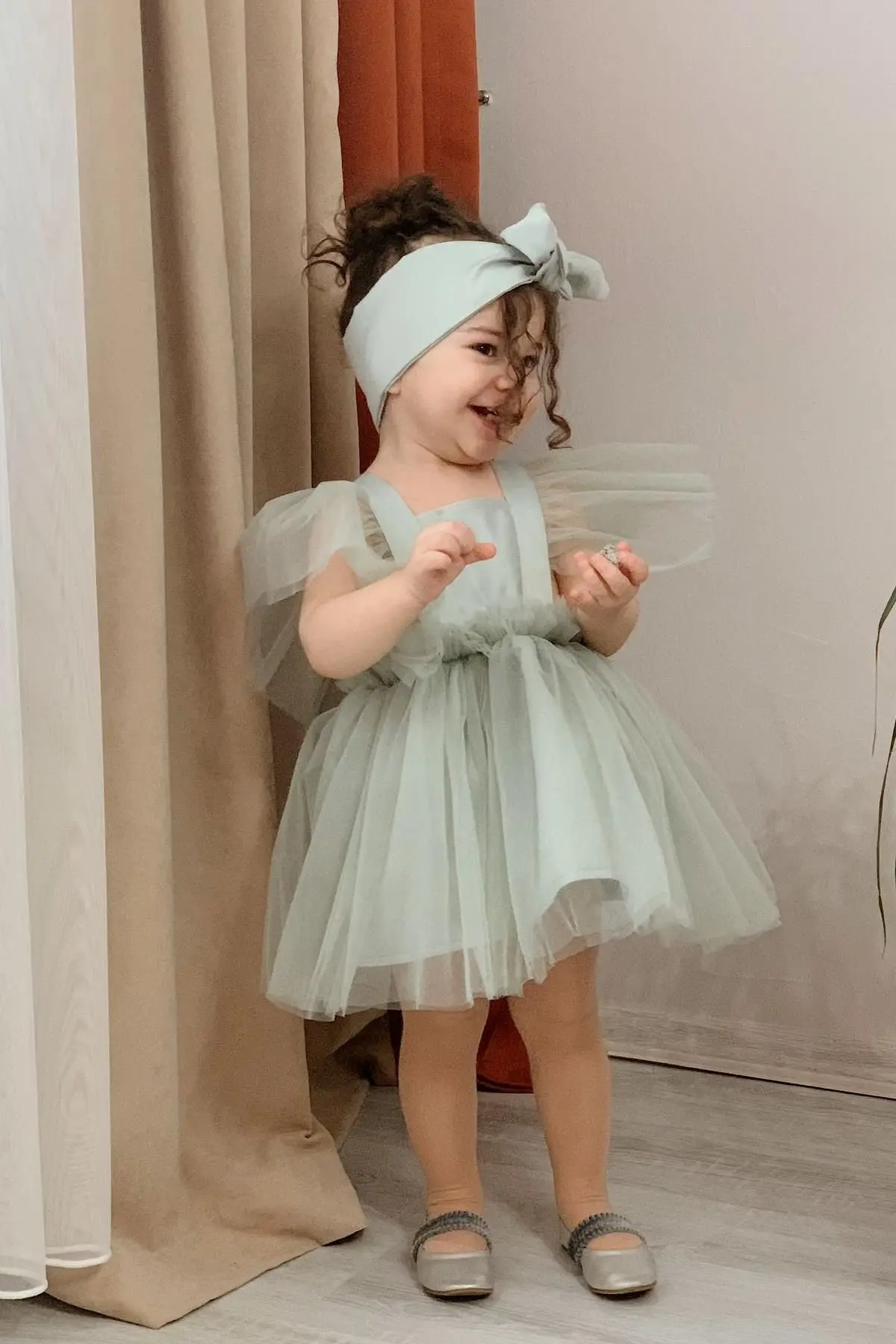 Su Yeşili Kız Çocuk Saten Abiye Elbise Kız Çocuk Doğum Günü Parti Kutlama Kıyafeti