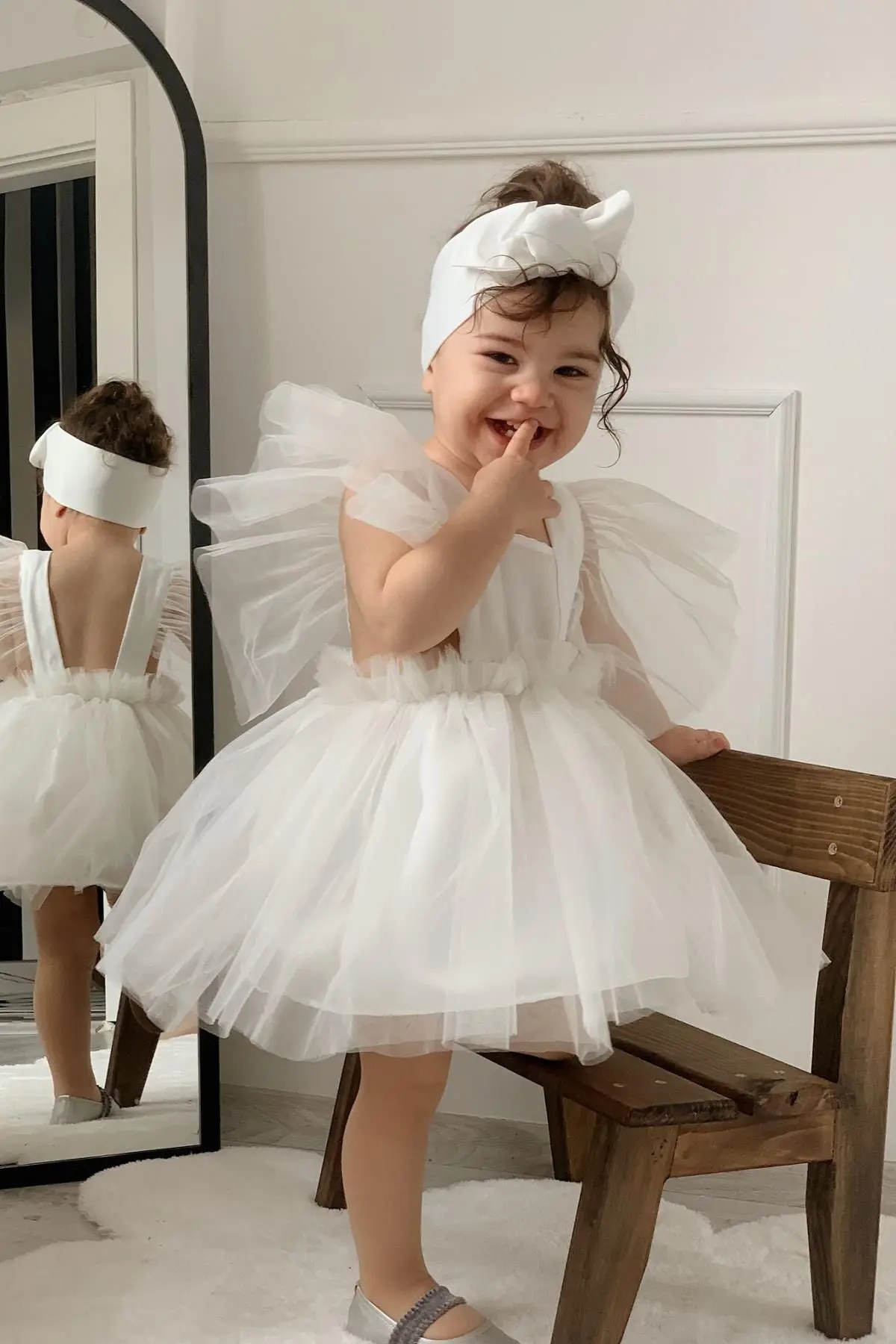 Beyaz Kız Çocuk Saten Abiye Elbise Kız Çocuk Doğum Günü Parti Kutlama Kıyafeti