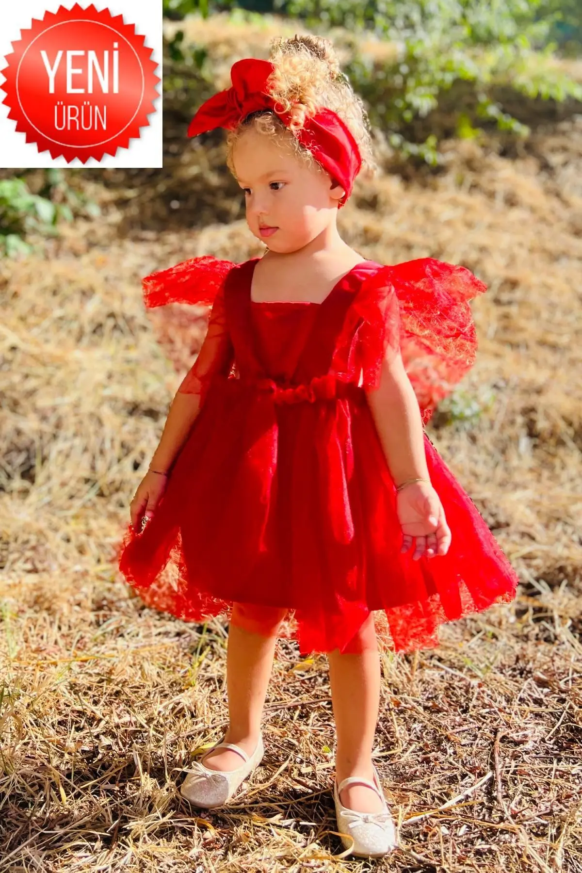 meqlife Kız Çocuk Saten Abiye Elbise Kız Çocuk Doğum Günü Parti Kutlama Kıyafeti Kırmız