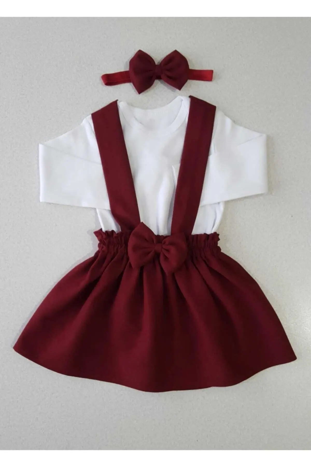 Bordo Krep Elbise Bandana Uzun Kol Badi