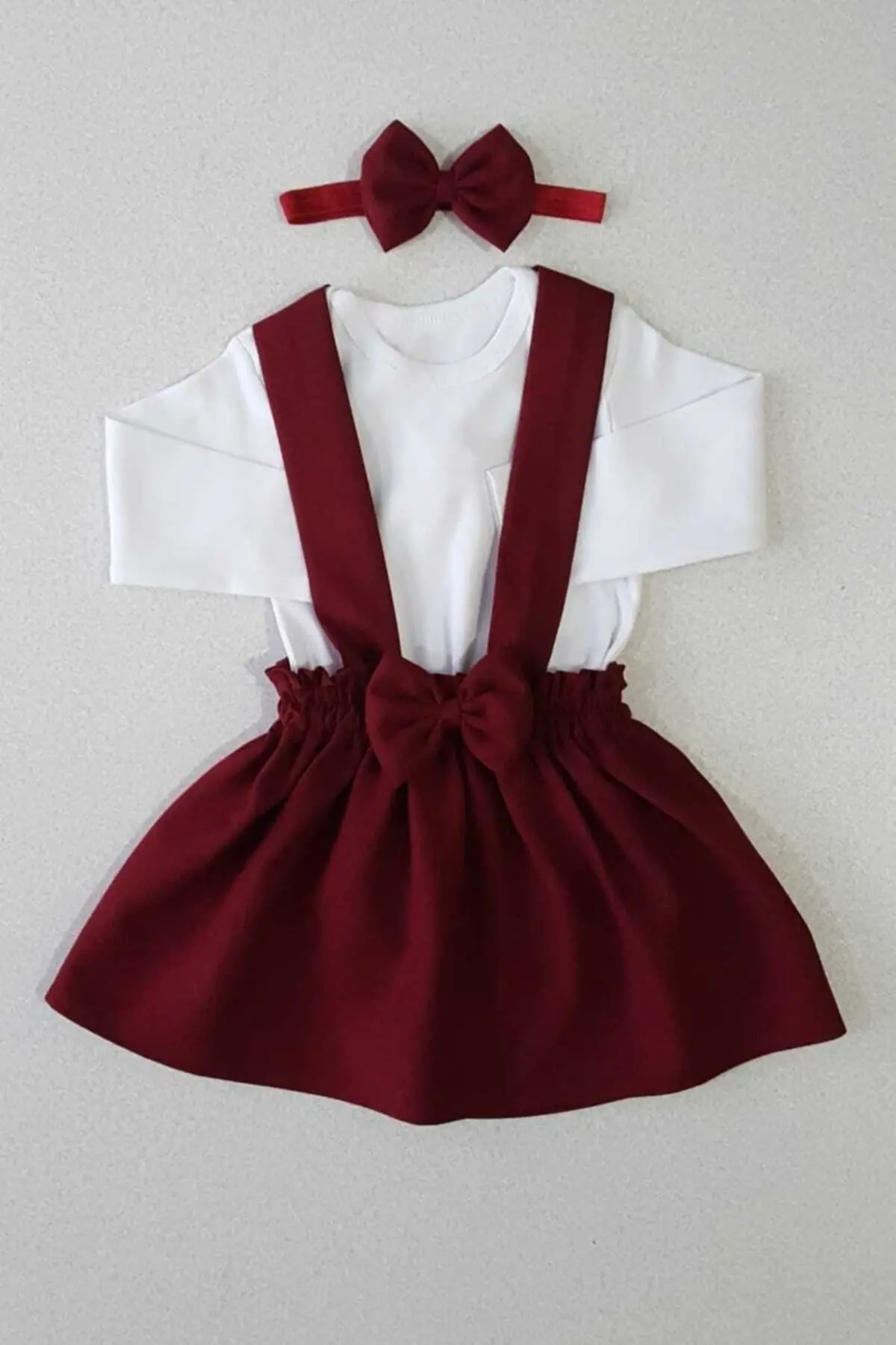 Yumurcak Bordo Krep Elbise Bandana Uzun Kol Badi