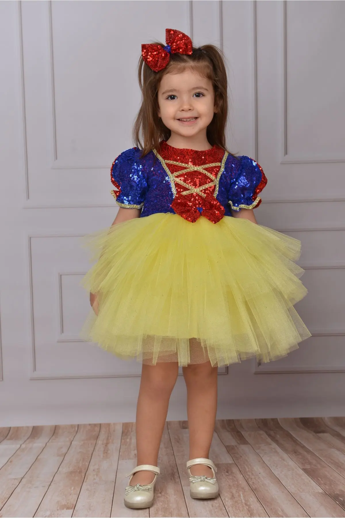 marvelous Kız Çocuk Sarı Pamuk Prenses Özelgün Doğum Günü Abiye Elbise