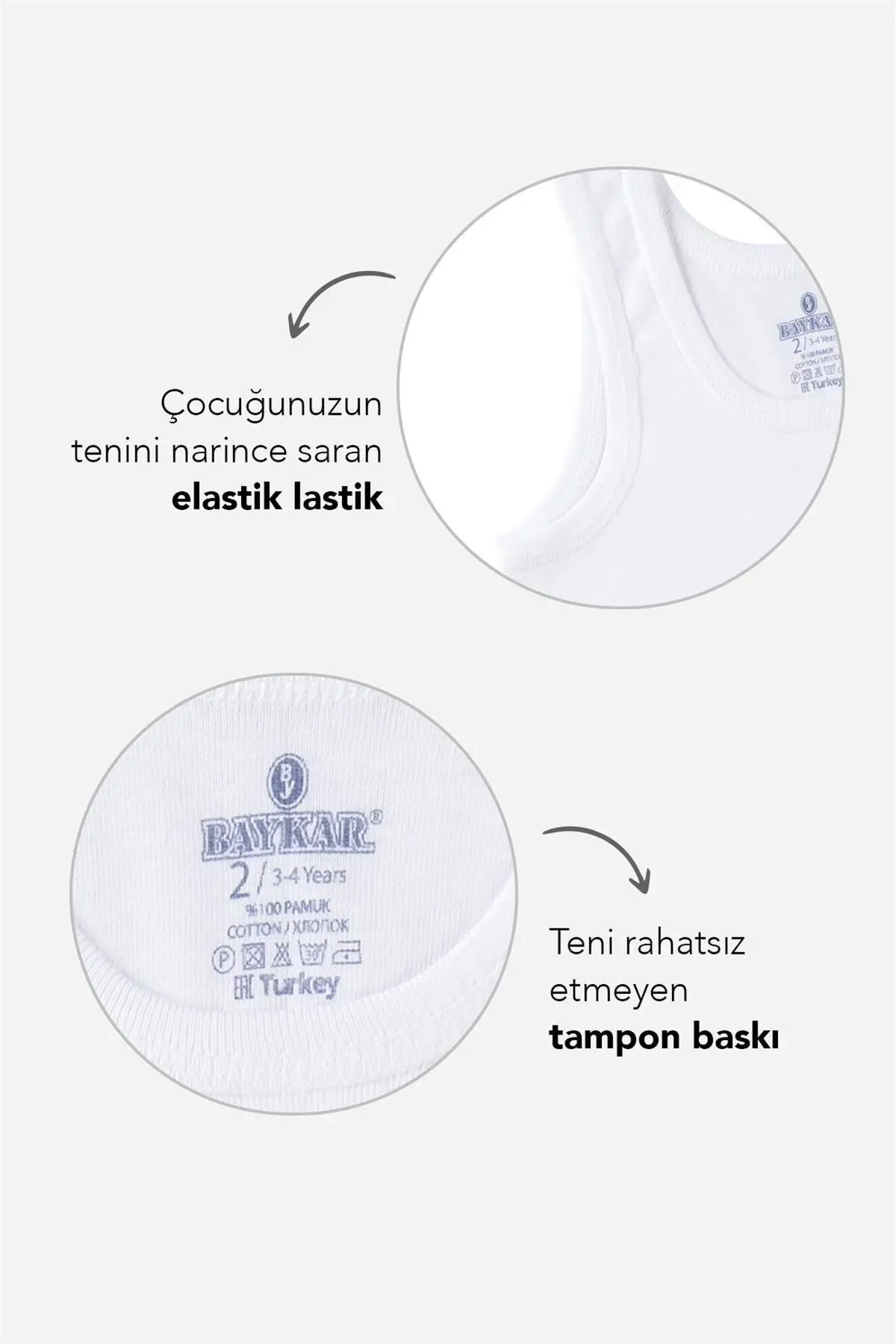 Erkek Çocuk Oval Yaka Organik Pamuklu Atlet 3'lü Paket Beyaz