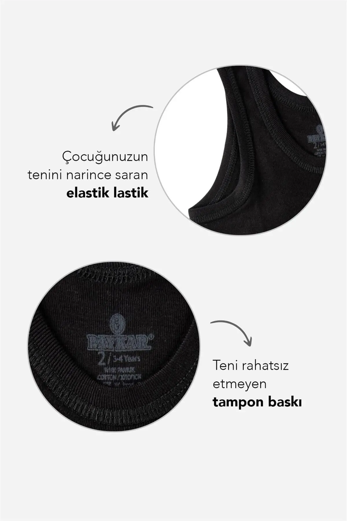 Erkek Çocuk Oval Yaka Organik Pamuklu Atlet 3'lü Paket Siyah