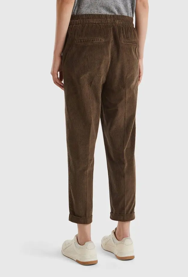 Kadın Kahverengi Beli Lastikli Kadife Pantolon