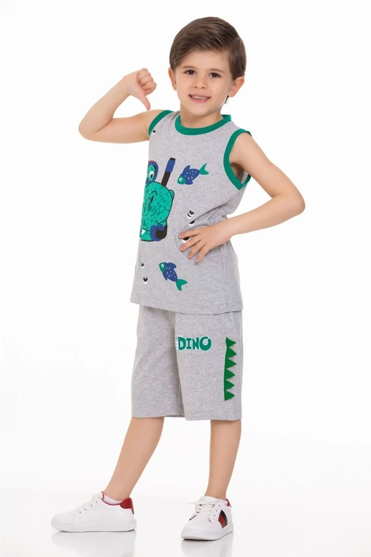 Balıklı Dinozor Baskılı Anaokulu Kreş Takımı