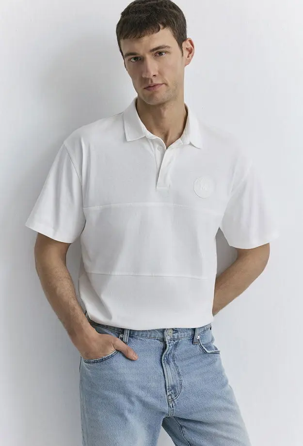 Mavi Beyaz Polo Tişört Loose Fit / Bol Rahat Kesim 0612481-70057