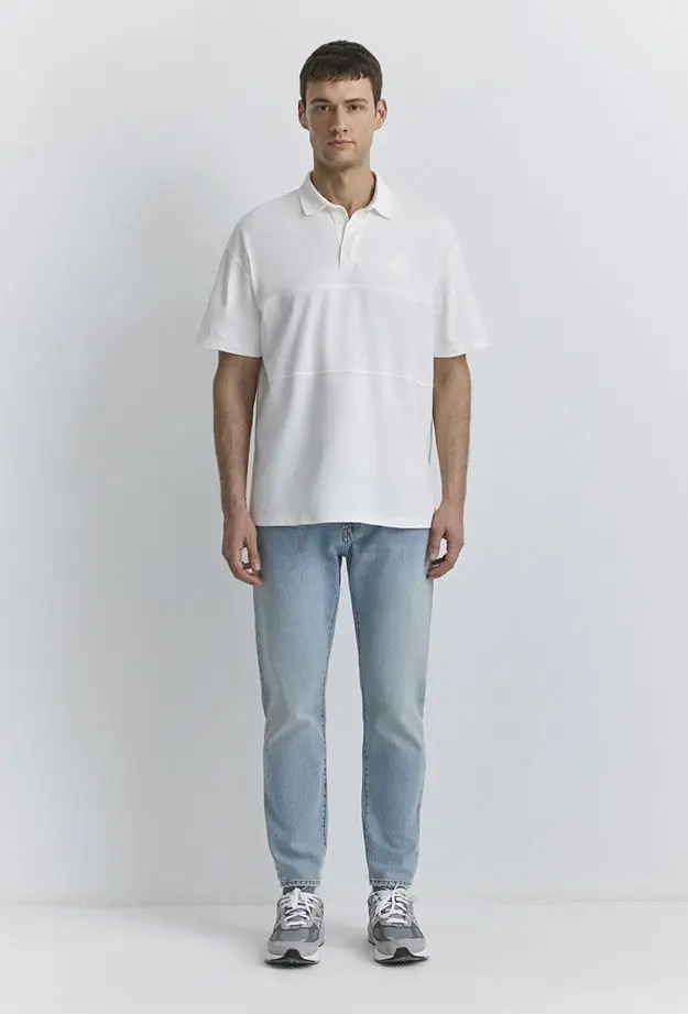 Mavi Beyaz Polo Tişört Loose Fit / Bol Rahat Kesim 0612481-70057