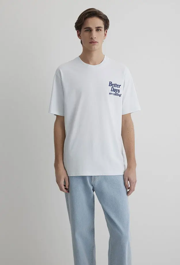 Mavi Better Days Baskılı Açık Mavi Tişört Loose Fit / Bol Rahat Kesim 0612462-70793