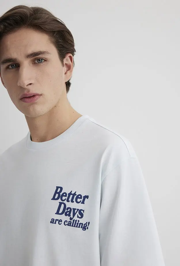 Mavi Better Days Baskılı Açık Mavi Tişört Loose Fit / Bol Rahat Kesim 0612462-70793