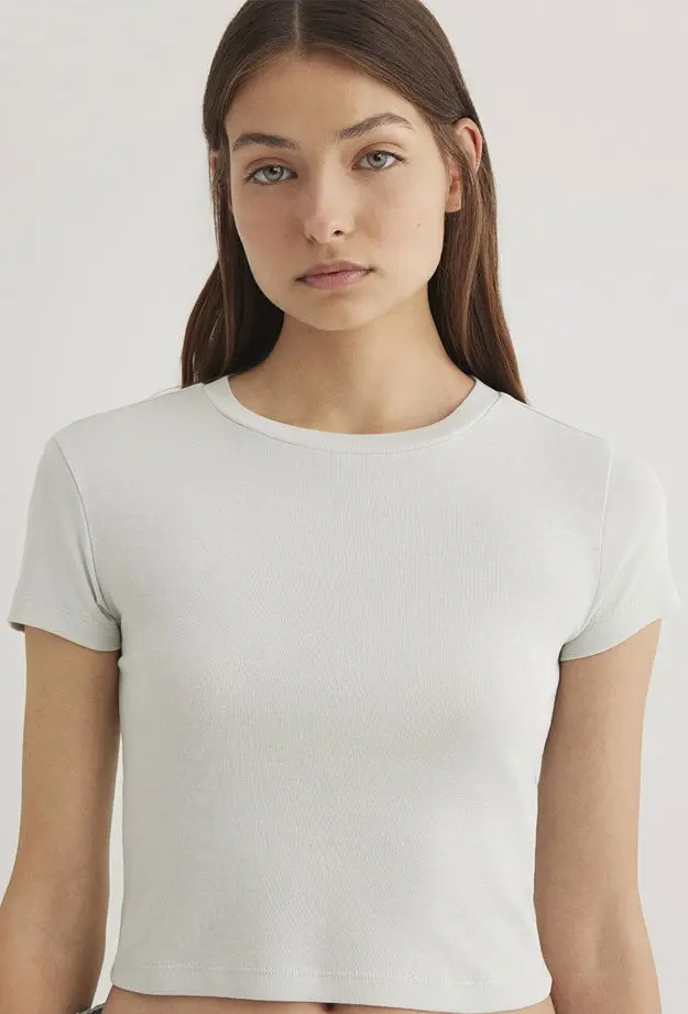 Mavi Yeşil Basic Tişört Crop / Kısa Kesim 1600814-71453