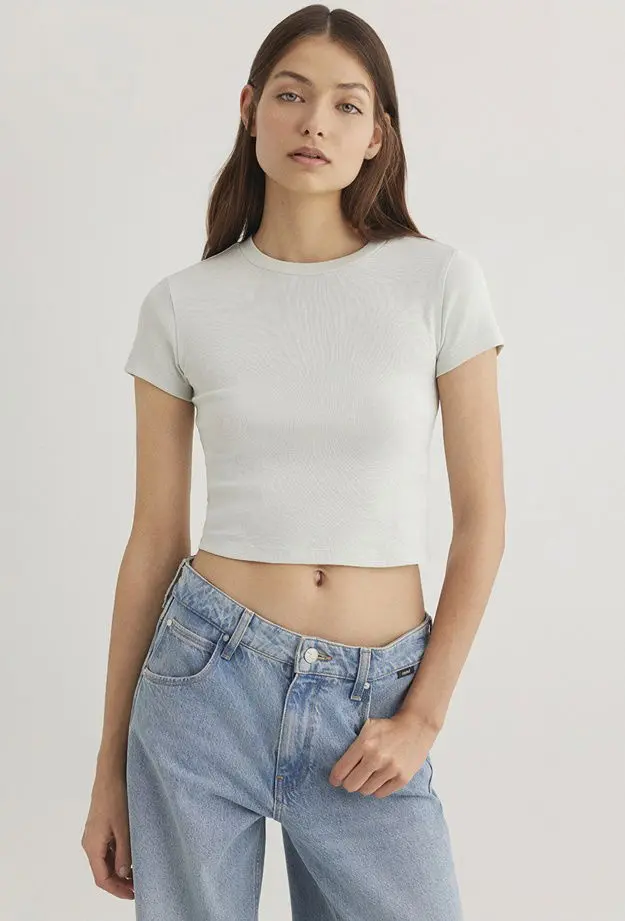 Mavi Yeşil Basic Tişört Crop / Kısa Kesim 1600814-71453