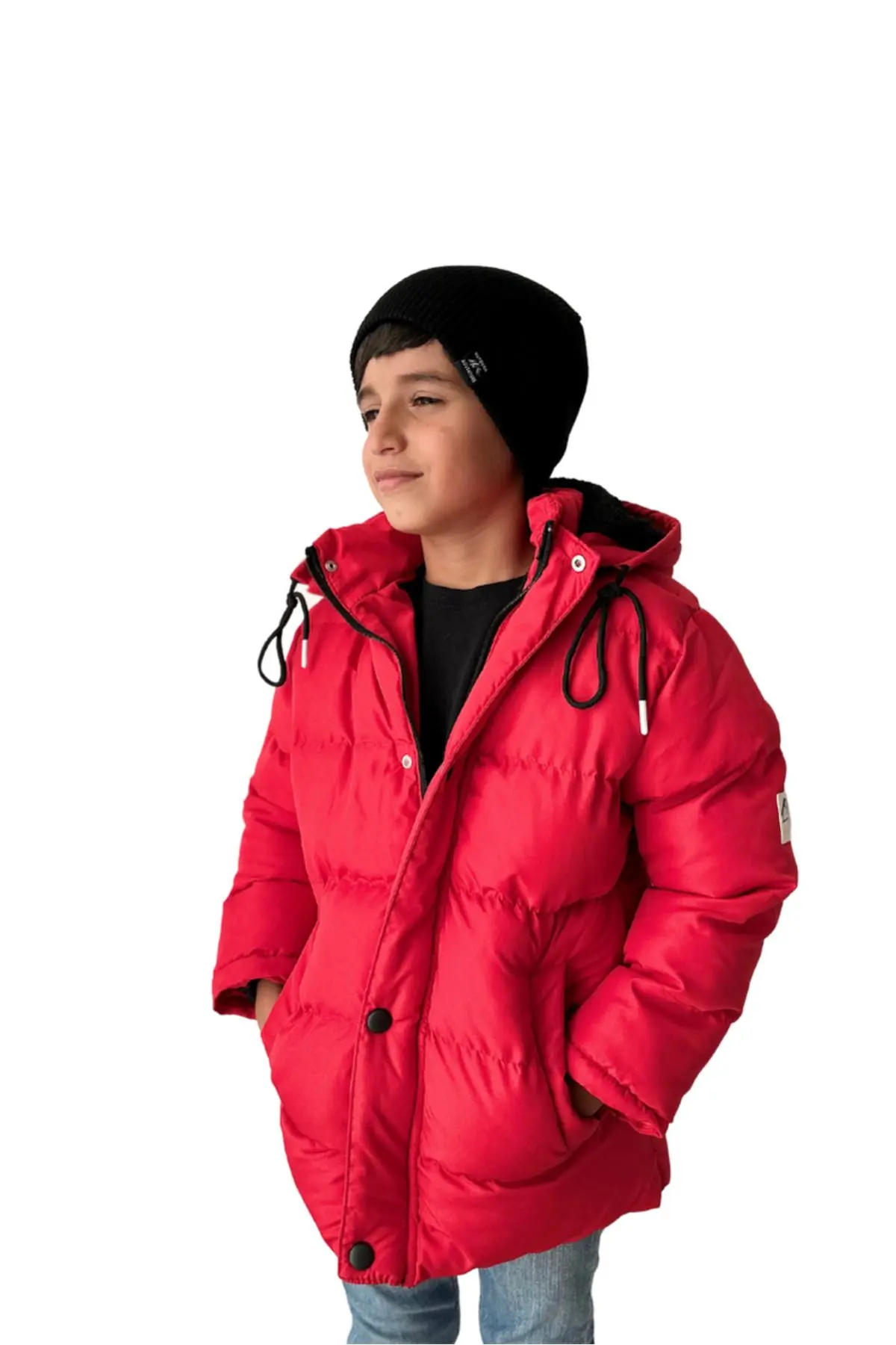 Kırmızı Erkek Çocuk Montu - Içi Kürklü Çıkarılabilir Kapüşonlu Kırmızı Çocuk Mont