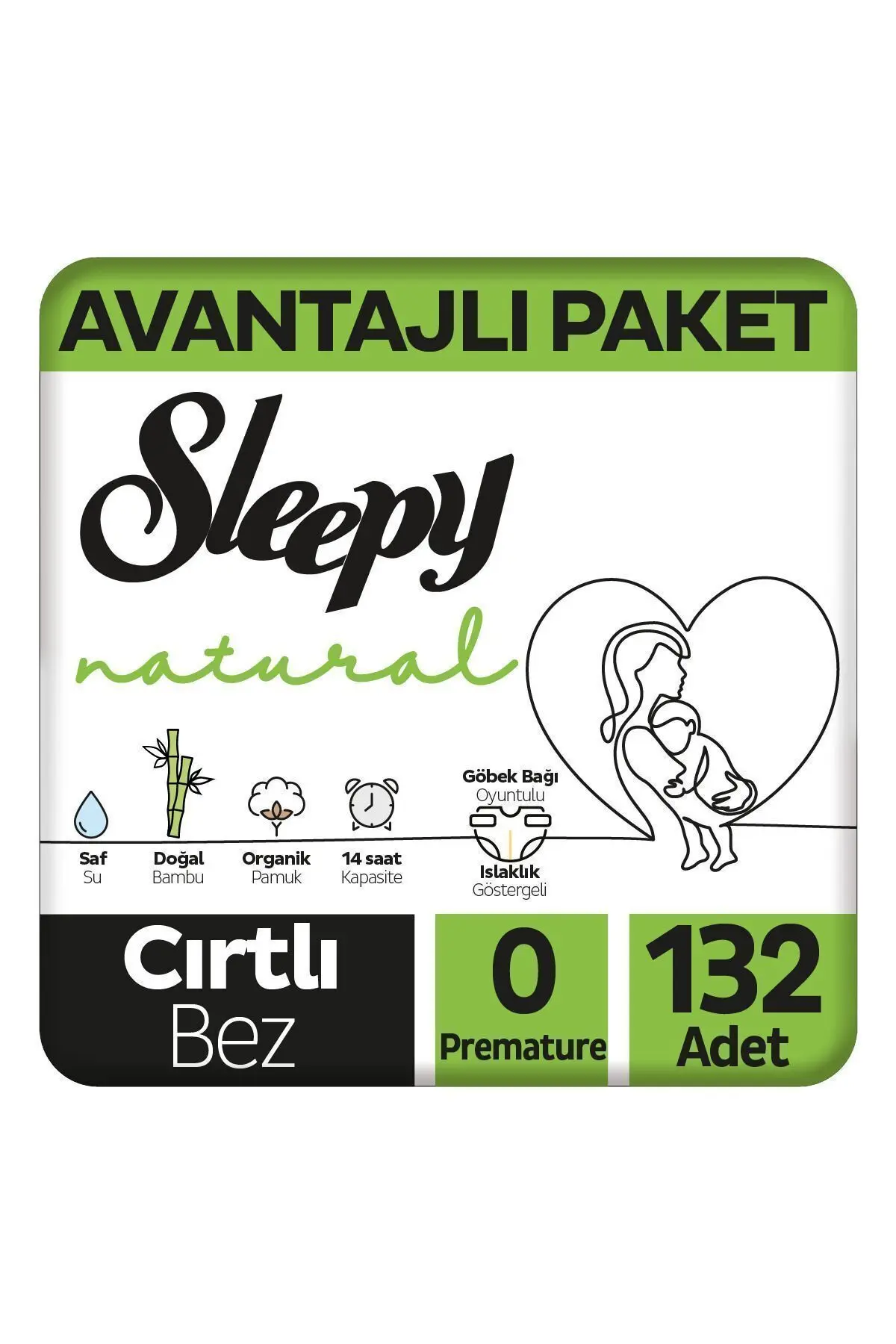 Sleepy Natural Avantajlı Paket Bebek Bezi 0 Numara Premature 132 Adet