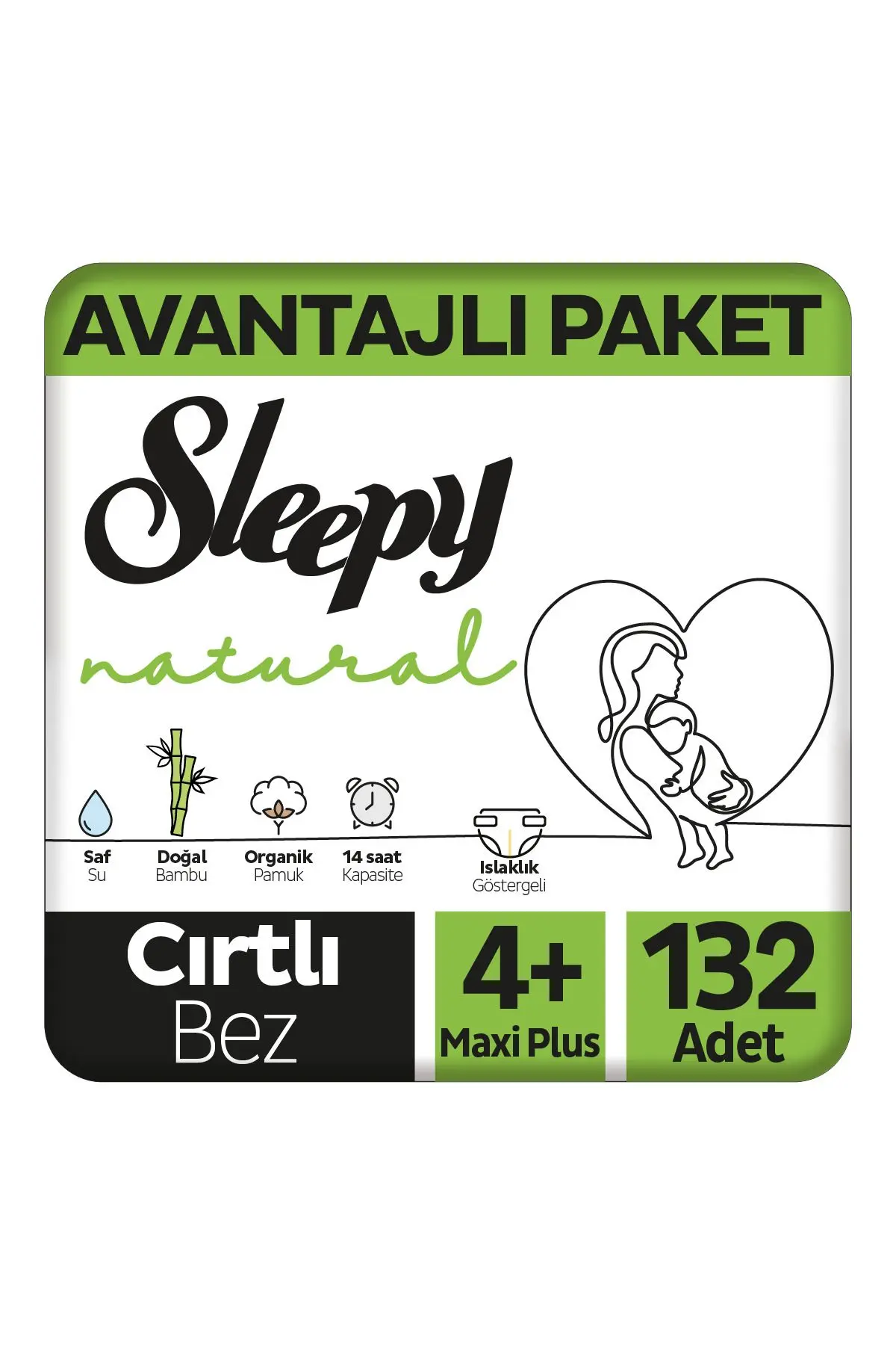 Sleepy Natural Avantajlı Paket Bebek Bezi 4 Numara Maxi Plus 132 Adet