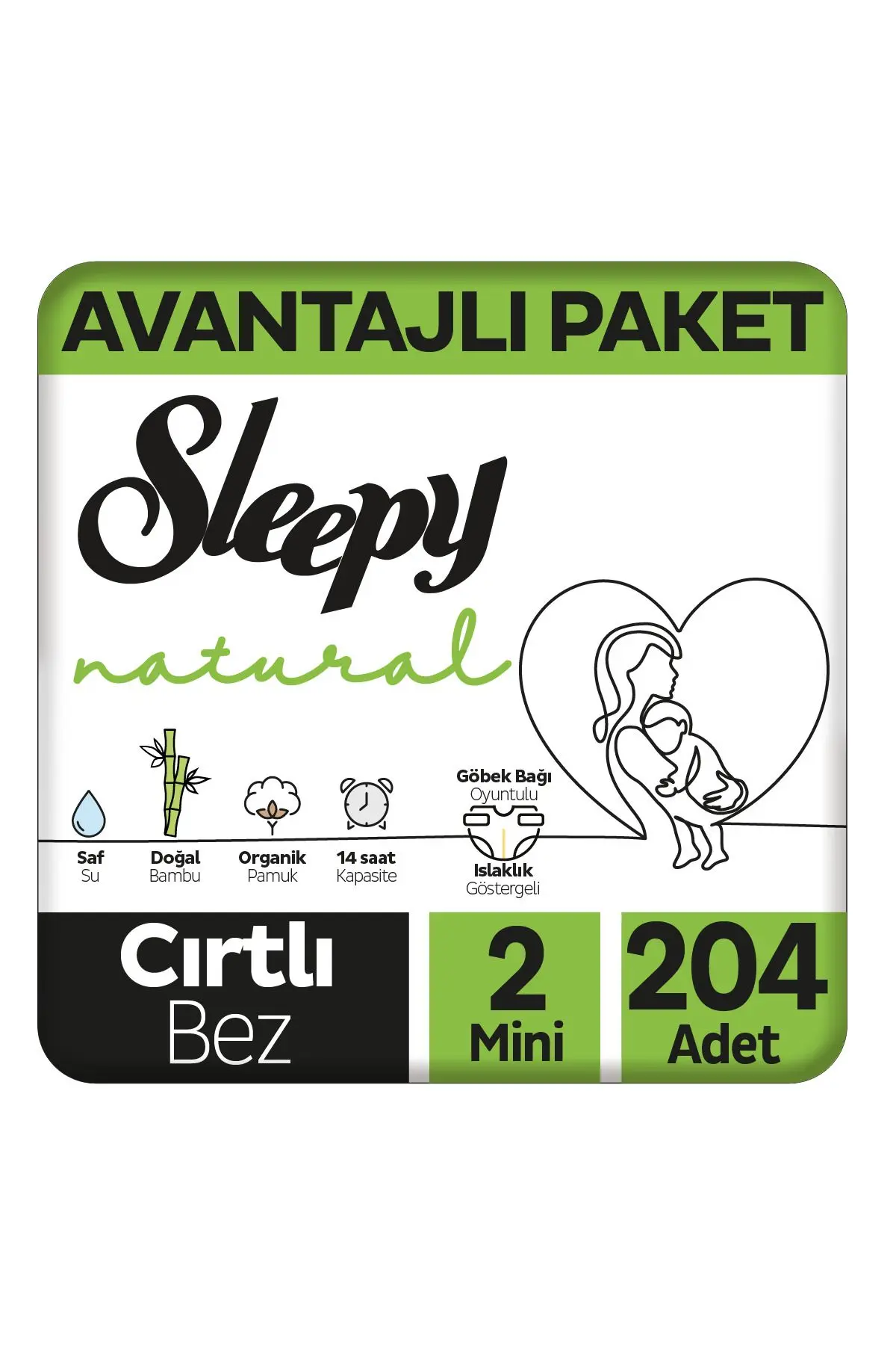 Sleepy Natural Avantajlı Paket Bebek Bezi 2 Numara Mini 204 Adet