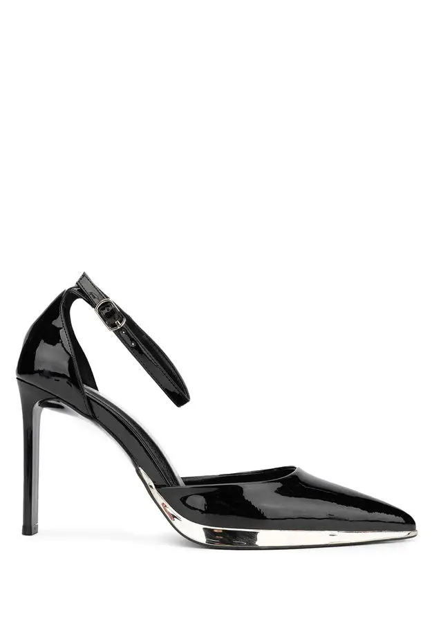 Tamer Tanca Tamer Tanca Kadın Hakiki Deri Siyah Rugan Topuklu Ayakkabı