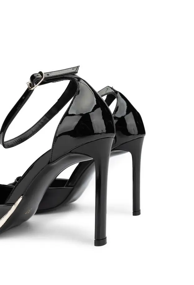 Tamer Tanca Kadın Hakiki Deri Siyah Rugan Topuklu Ayakkabı