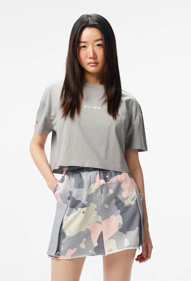 UNITED4 Classic Kadın Gri Crop T-Shirt