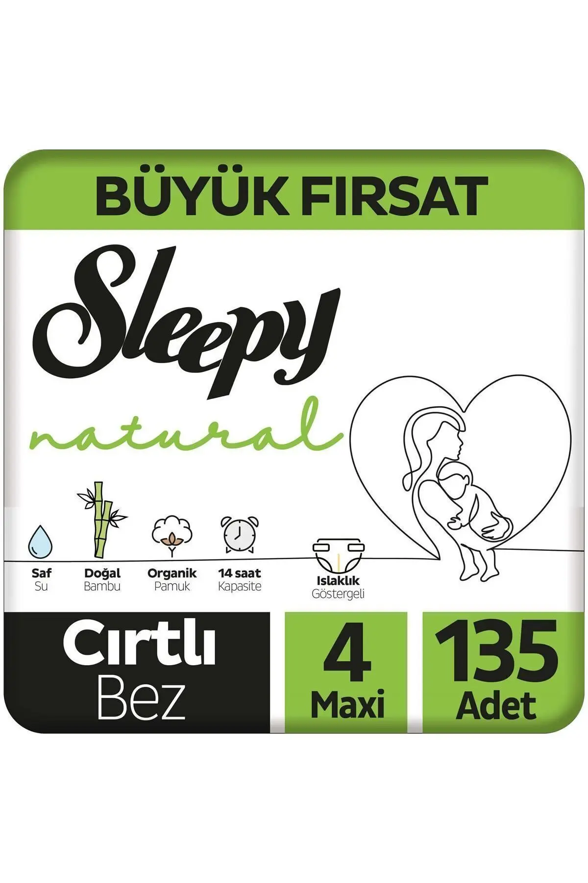 Sleepy Natural Büyük Fırsat Paketi Bebek Bezi 4 Numara Maxi 135 Adet