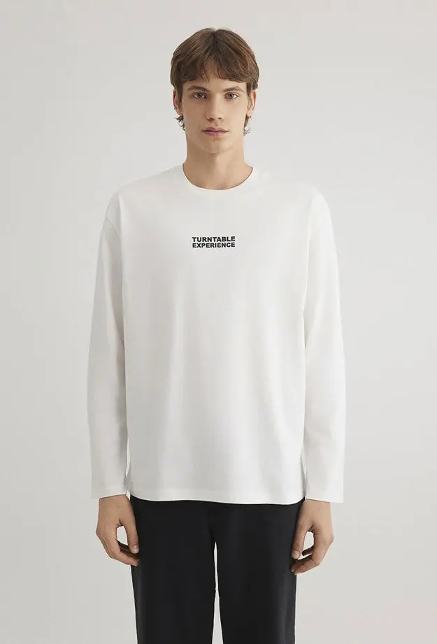 Mavi Sırt Baskılı Beyaz Tişört Loose Fit / Bol Rahat Kesim 0612410-70057