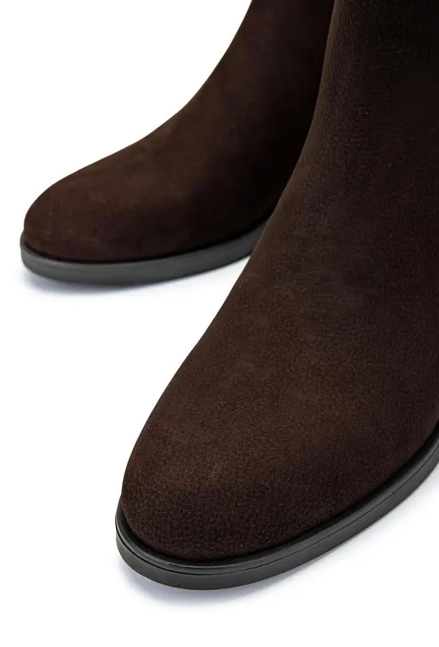 Tamer Tanca Kadın Hakiki Deri Kahverengi Nubuk Topuklu Bot