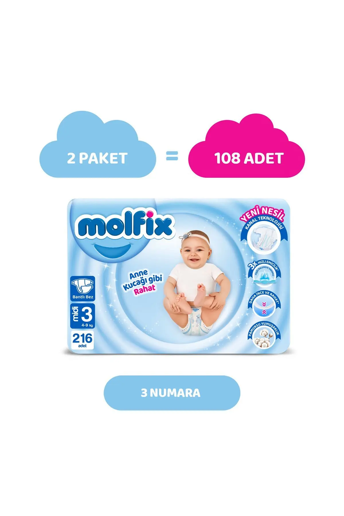 Bebek Bezi Ultra Fırsat Paketi Midi 3 No 108 X 2 Adet