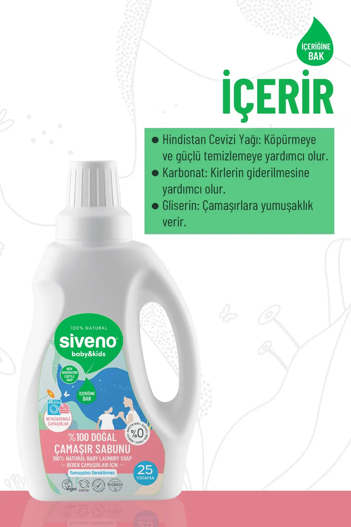 %100 Doğal Bebek Çamaşır Sabunu Kendinden Yumuşatıcılı Bitkisel Deterjan Konsantre 750 ml X 2 Adet